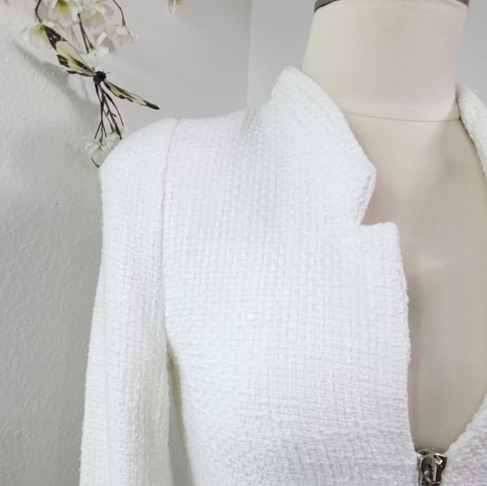 ZARA TRAFALUC TWEED WHITE ZIPPER BLAZER - Picture 14 of 16
